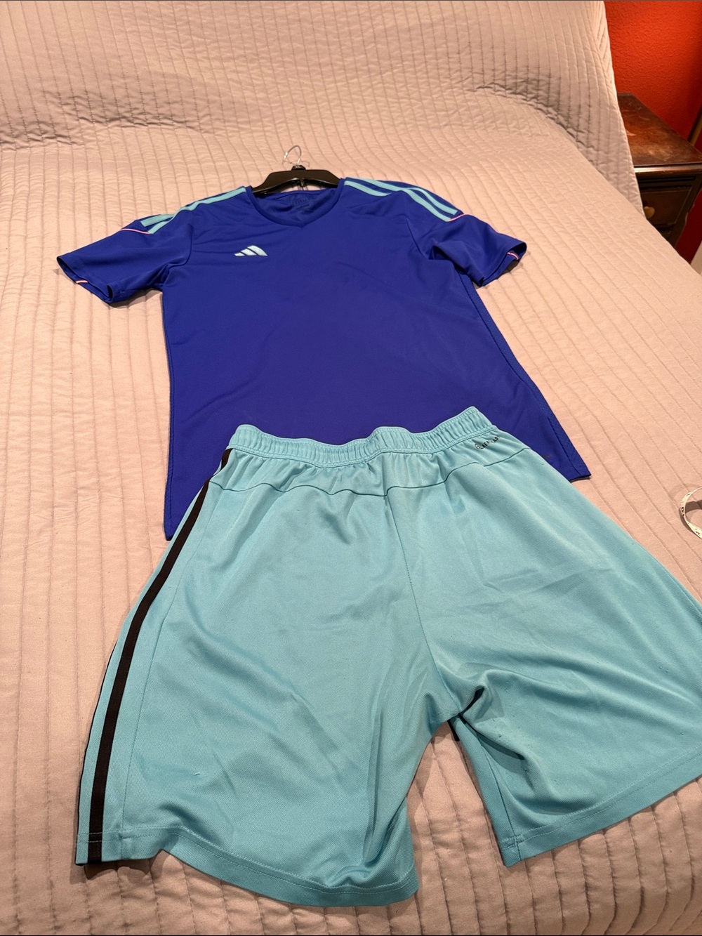 adidas Light aqua Blue Athletic shorts and blue shirt set!